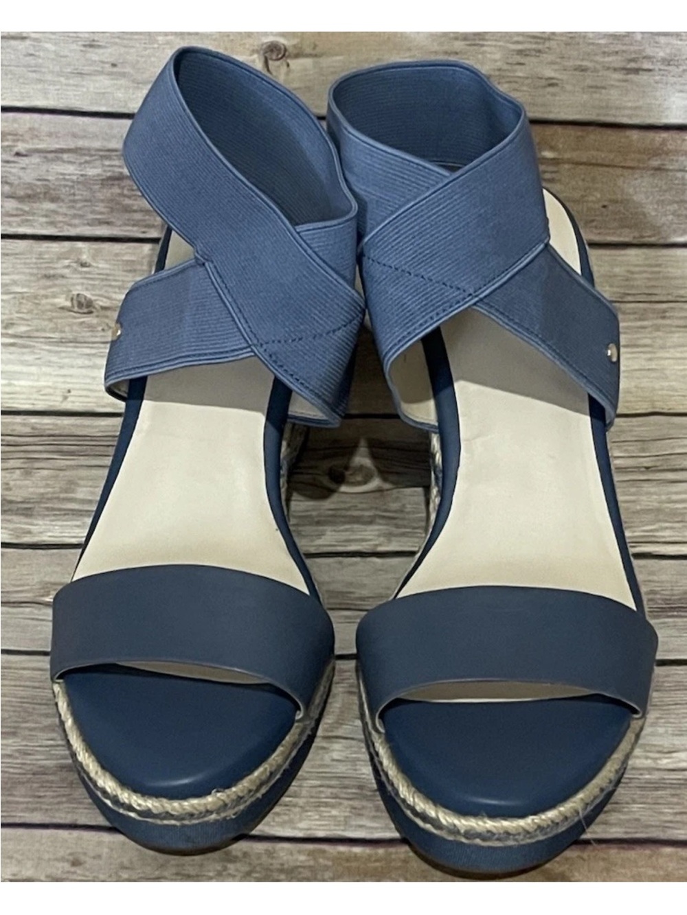 Cole Haan Sz 8.5 Cloudfeel Indigo Blue Wedge Espadrille Sandals - Picture 4 of 9